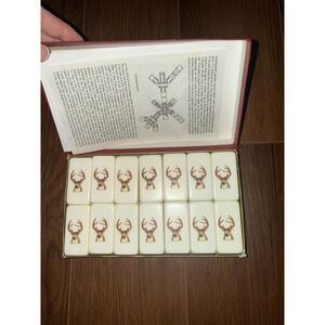 Vtg Puremco Professional Extra Thick Marblelike Buck Head Deer Dominoes Made USA